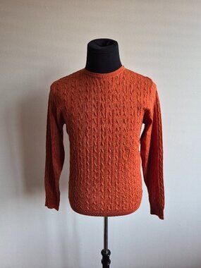NEW Stenstroms Men's 100% Merino Wool Cable Orange Sweater Size S